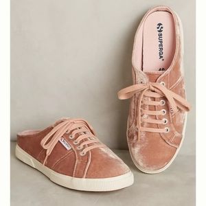 Anthropologie Superga velvet mule sneakers - blush